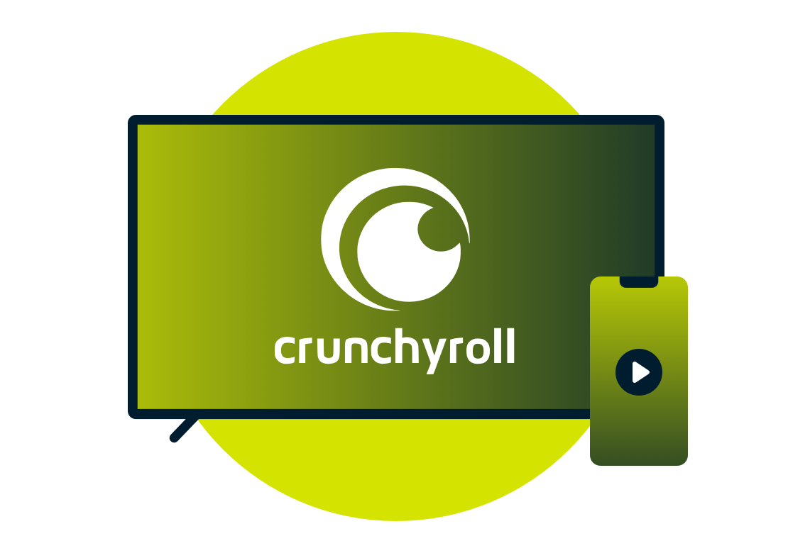 Телевизионный экран с логотипом Crunchyroll.